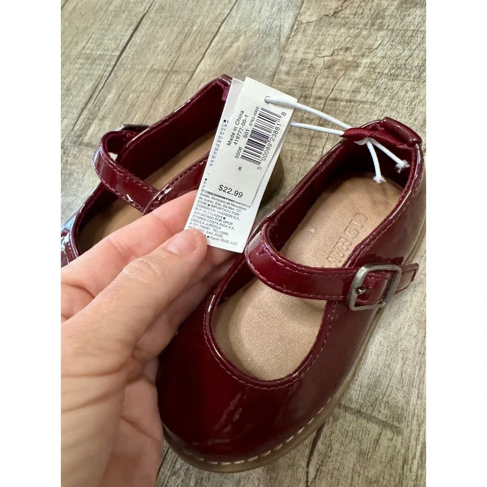 Old Navy Toddler Girls Burgundy Patent Mary‎ Jane Buckle Shoes Size 6 NEW